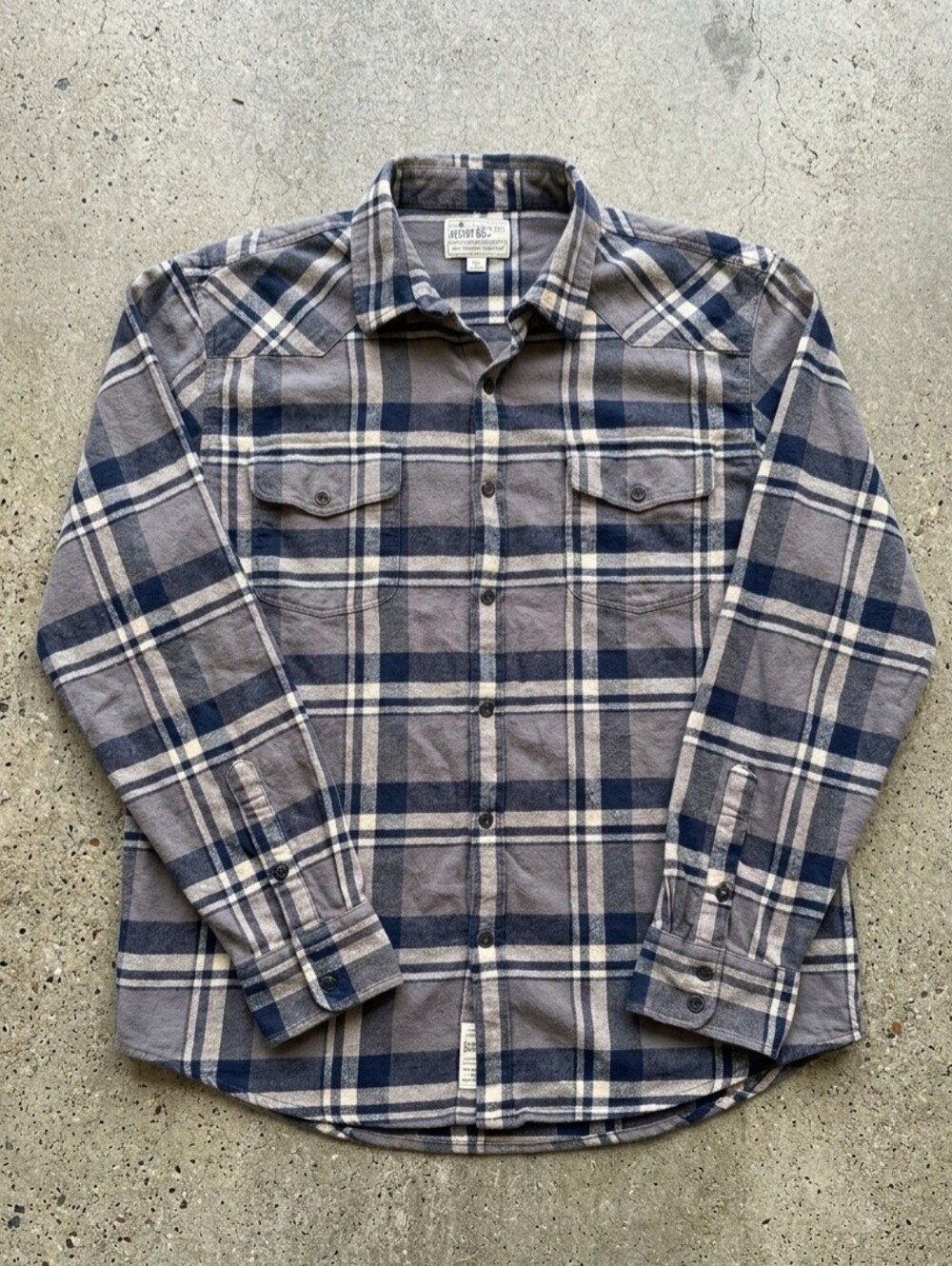 Lucky Brand Navy and Gray Plaid Flannel Shirt For Men Size L